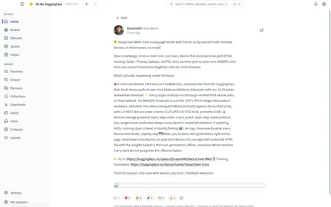 A community post opened in its own page