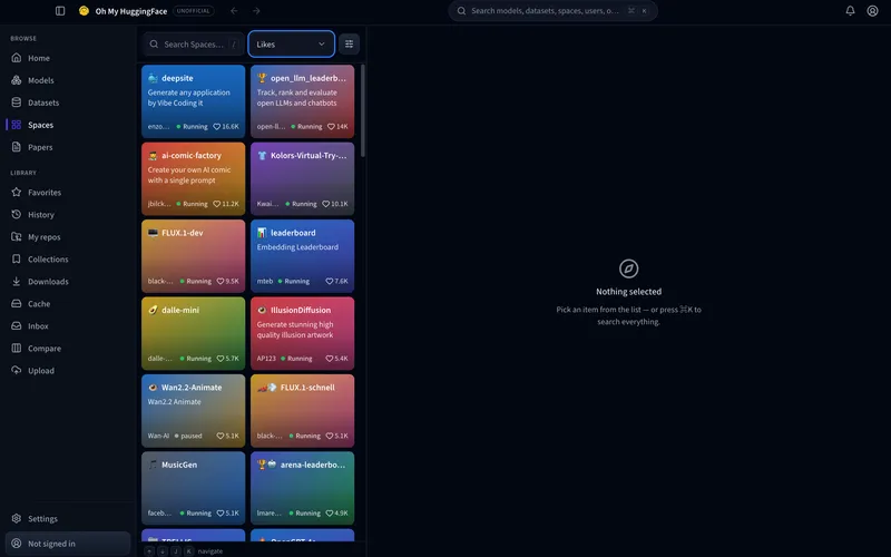 Spaces gallery with colorful Space cards