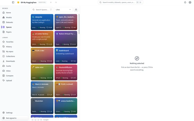 Spaces gallery with colorful Space cards